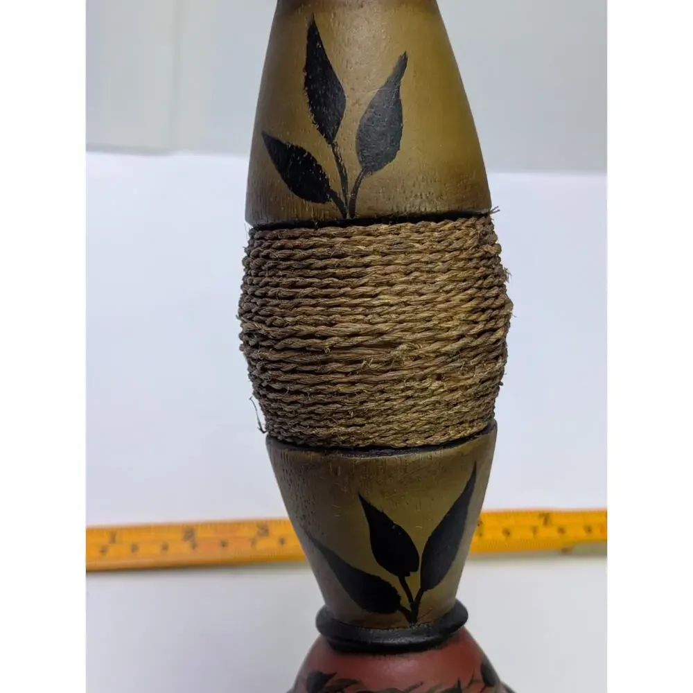 M Howe 2014 Signed Hand Painted Wood Candle Holder Floral Folk Art 12